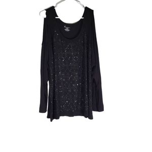 Lane Bryant- Black cold shoulder long sleeved blouse. 22/24